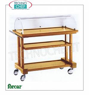Poussettes pour les desserts et les fromages Shopping pour les gâteaux, du fromage et des amuse-gueule en noyer couleur ou wengé », Marque FORCAR, avec un plexi dôme semi-circulaire, de 3 étages en stratifié, GAMME COMPLETE