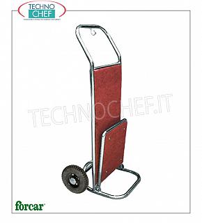 Forcar - LE PORTE-BAGAGES / BAGAGES - 2 roues, tapis couvert, mod. PV2003I Chariot à bagages, avec structure en acier BRASS ou INOX, planchers en bois recouvert de tapis, 2 roues diam.250, dim.mm.560x700x1200h