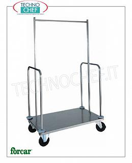 Forcar - PORTE VÊTEMENTS ET BAGAGES / PORTE-BAGAGES, art. PVI4024 Chariot à linge et support de service, marque FORCAR, avec structure en tube d'acier inoxydable et plaque en acier inoxydable, dim.mm.1000x560x1600h