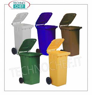 Poubelles pour collecte séparée Poubelles en polyéthylène sur 2 roues, avec couvercles à commande manuelle, capacité lt.120, dim. Mm.550x480x930h