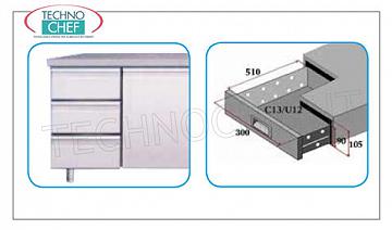Commode à 3 tiroirs Commode à 3 tiroirs avec guides télescopiques entièrement amovibles en acier inoxydable pour mod. TN