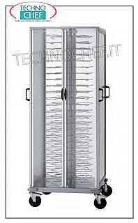 Chariots à vaisselle prêts à l'emploi CHARIOT POUR ASSIETTES DE GARDE-ROBE, structure portante en ACIER PLASTIFIÉ avec CADRE EN ALUMINIUM et 4 PORTES ouvrantes en PLEXIGLASS, capacité 96 assiettes, avec GRILLES PEINTES pour 18/23 assiettes, avec POIGNÉES et ROUES, dimensions mm 750x780x1830h