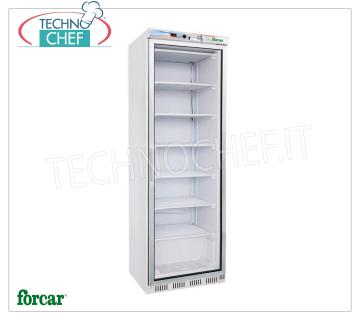 Forcar - Armoire Congélateur-Congélateur, STATIQUE avec TABLETTES GRILLÉES FIXES À ÉVAPORATION, 1 Porte, ECO, lt.350, Temp.-18°/ -22°C, Classe C, mod.G-EF400G Armoire Congélateur-Congélateur, STATIQUE avec GRILLES D'ÉVAPORATION FIXES, 1 porte vitrée, Eco Line, structure externe en tôle, interne en ABS, 350 lt., Temp.-18°/-22°C, Gaz R290, Classe C, V .230/1, Kw.0,38, Poids 76 Kg, dim.mm.600x585x1855h