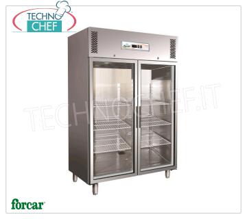 Forcar - Réfrigérateur 2 portes vitrées, INOX 304, lt.1325, Ventilé, Temp.+2°/+8°C, Classe C, mod.G-GN1410TNG Vitrine réfrigérée à 2 portes vitrées, capacité 1325 litres, température +2°/+8°C, réfrigération ventilée, gaz R290, classe C, gastronorm 2/1, V.230/1, kW.0.5, poids 208 kg , dim .mm.1480x830x2010h