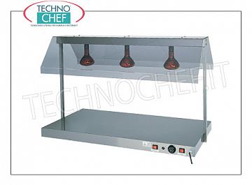 Plan chaud avec lampes infrarouges TOP ACIER INOXYDABLE AVEC LAMPES INFRAROUGES et DEFLECTEURS LATERAUX en polycarbonate, GAMME COMPLETE de 3 modèles, de 1 à 3 plateaux Gastro-Norm 1/1 (530x325 mm), thermostat réglable de + 30 ° à +90 ° C, V 0,230 / 1