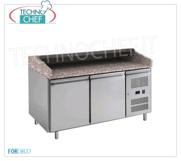 Comptoir Pizza Réfrigéré 2 PORTES, dessus GRANIT, ECOLOGIQUE Classe C COMPTOIR À PIZZA RÉFRIGÉRÉ avec 2 PORTES, dessus GRANITE, température -2 ° / + 8 ° C, Ventilé, Gaz ÉCOLOGIQUE R600a en Classe C, V 230/1, Kw 0,235, Poids 233 Kg, dim.mm.1510x800x1000h.