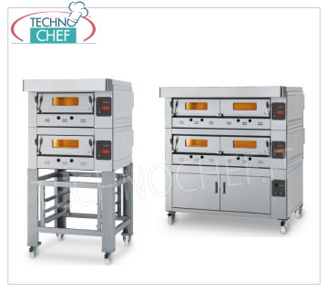 Four à pizza modulaire à gaz, ligne ECO GAS, chambre avec plan réfractaire pour 4 pizzas Four à pizza MODULAIRE à gaz, pour 4 pizzas, version avec FAÇADE EN ACIER INOXYDABLE, 610x640x150h mm CHAMBRE avec PLAT RÉFRACTAIRE, puissance thermique 12000 Kcal/h, Poids 120 Kg, dimensions extérieures 960x1050x520h mm