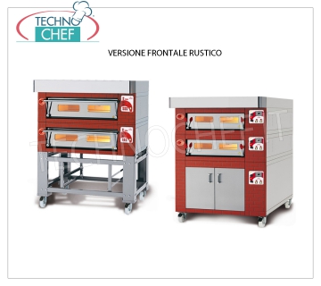Four à pizza électrique modulaire, ligne EURO STAND, salle avec plateau réfractaire pour 12 pizzas Four à pizza électrique MODULAIRE, pour 12 pizzas diam. 300 mm, version avec AVANT RUSTIQUE, CHAMBRE de 1230x930x170h mm avec REFRACTORY TOP, V.400 / 3, Kw.12,5, Poids 220 Kg, dimensions extérieures mm 1620x1260x400h