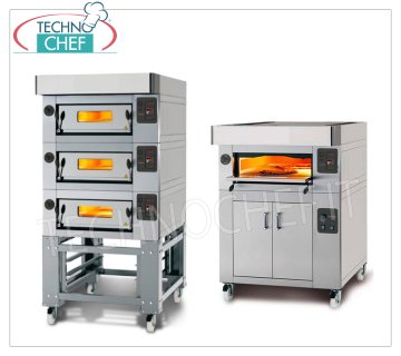 Fours à pizza électriques modulaires, ligne CL STAND, chambre pour 6 pizzas avec dessus réfractaire Four à pizza électrique MODULAIRE, pour 6 pizzas diam. 300 mm, version avec FAÇADE EN ACIER INOXYDABLE, CHAMBRE 600x900x170h mm avec DESSUS RÉFRACTAIRE, V.400/3, Kw.7,2, Poids 145 Kg, dim. extérieur mm 1000x1260x400h