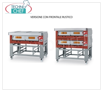 Four à pizza modulaire à gaz, ligne ECO GAS, salle avec dessus réfractaire pour 4 pizzas Four à pizza à gaz MODULAIRE, pour 4 pizzas, version avec FRONT RUSTIQUE, CHAMBRE 610x640x150h avec PLAN RÉFRACTAIRE, puissance thermique 12000 Kcal / h, poids 120 Kg, dimensions extérieures 960x1050x520h mm