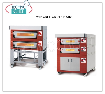 Four à pizza électrique modulaire, ligne EURO CLASSIC, entièrement en chambre réfractaire pour 12 pizzas Four à pizza électrique MODULAIRE, pour 12 pizzas diam. 300 mm, version avec AVANT RUSTIQUE, CHAMBRE COMPLÈTEMENT RÉFRACTAIRE de 1230x930x170h, V.400 / 3, Kw.12,5, Poids 260 Kg, dimensions extérieures mm 1620x1260x400h