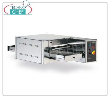 TECHNOCHEF - Four à pizza tunnel électrique avec tapis de largeur 830 mm, rendement 125/238 pizzas/heure, Mod.TCC Four tunnel électrique statique avec tapis grillagé en acier inoxydable de 830 mm de large, chambre de cuisson 870x1500x110h mm, V.400/3, Kw 34,00, poids 233 Kg, dimensions extérieures 1420x2470x410h mm