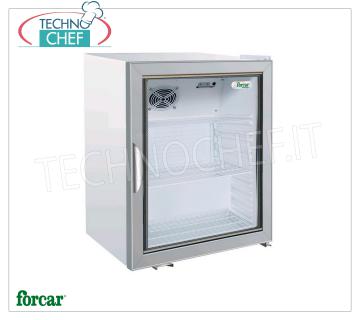 Forcar - Vitrine Réfrigérateur pour Boissons, 1 Porte, Capacité 96 Bouteilles, Statique, Temp.+2°+8°C, Classe B, Mod.G-SC100G Armoire réfrigérée professionnelle pour boissons et boissons, Ligne Snack, 1 porte vitrée, structure externe en tôle blanche, Statique, température +2°/+8°C, capacité 96 bouteilles, Classe B, V.230/1, Kw.0,085 , Poids 46 Kg, dim.mm.620x543x690h