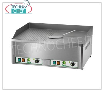 FIMAR - Fry Top de comptoir électrique professionnel, 1/2 plaque 1/2 rayée 1/2 lisse, modèle FRY2LR PLATEAU DE FRY DE TABLE ÉLECTRIQUE, DOUBLE MODULE à COMMANDES INDÉPENDANTES, PLAQUE EN ACIER SABLÉ, moitié LISSE et moitié CÔTELÉ, CONTRÔLE THERMOSTATIQUE de 50 ° à 300 ° C, V 400/3 + N, Kw 6,00, dimensions extérieures. millimètre 665x570x300h
