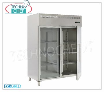 Forcold - Armoire Réfrigérée Ventilée, 2 portes, lt.1300, Temp.-2°/+8°C, Classe C, mod.G-GN1410TNG-FC Armoire Réfrigérateur Professionnelle, 2 portes vitrées, lt.1.300, Temp.-2°/+8°C, Ventilée, Gaz R290, Classe C, Gastronorm 2/1, V.230/1, Kw.0,508, Poids 206 Kg, dim.mm.1480x830x2010h