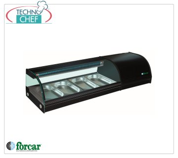 Forcar - Vitrine réfrigérée pour Sushi, capacité 4 bacs GN 1/3 h 40 mm, mod.G-SSS1200 Vitrine réfrigérée pour Sushi, capacité 4 bacs GN 1/3, Classe B, température +0°/+6°C, V.230/1, Kw.0,16, dim.mm.1200x415x300h