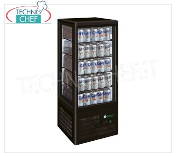 Forcar - Réfrigérateur Vitrine pour Boissons, 1 Porte, 98 lt, Ventilé, Temp.+2°/+8°C, Classe C, mod.G-TCBD98B Armoire Réfrigérée Professionnelle pour Boissons, Vitrée sur 4 côtés, 1 Porte, Temp.+2°/+8°C, Ventilée, Gaz R600a, éclairage LED, complète de 4 grilles, Classe C, V.230/1, Kw.0 ,17, Poids 38 Kg, dim.mm.428x386x1150h