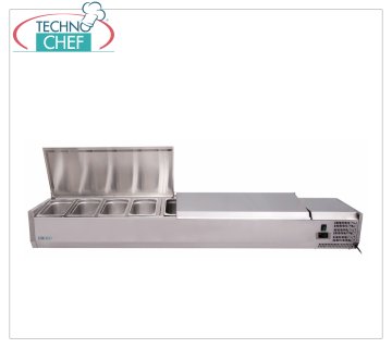 Vitrine à pizza inox réfrigérée, longueur 180 cm, pour 8 bacs GN 1/3
