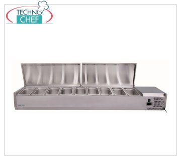Vitrine à pizza en inox, réfrigérée, longueur 200 cm, pour 10 bacs GN 1/4,