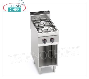 TECHNOCHEF - CUISINIÈRE GAZ 2 FEUX sur ARMOIRE OUVERTE, Kw.9,5, Mod.G7F2MPW CUISINIÈRE À GAZ 2 FEUX sur ARMOIRE OUVERTE, BERTO'S, Ligne MACROS 700, Série ECO POWER, puissance thermique Kw.9,5, Poids 30 Kg, dim.mm.400x700x900h