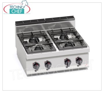 TECHNOCHEF - CUISINIÈRE À GAZ 4 FEUX TOP, Kw.21, Mod.G7F4B CUISINIÈRE À GAZ À 4 FEUX, BERTO'S, Ligne MACROS 700, Série HIGH POWER, puissance thermique Kw.21,00, Poids 51 Kg, dim.mm.400x700x290h