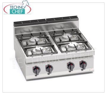 TECHNOCHEF - CUISINIÈRE À GAZ 4 FEUX TOP, Kw.21,5, Mod.G7F4BPW CUISINIÈRE À GAZ 4 FEUX, BERTO'S, Ligne MACROS 700, Série ECO POWER, puissance thermique Kw.21,5, Poids 35 Kg, dim.mm.800x700x290h