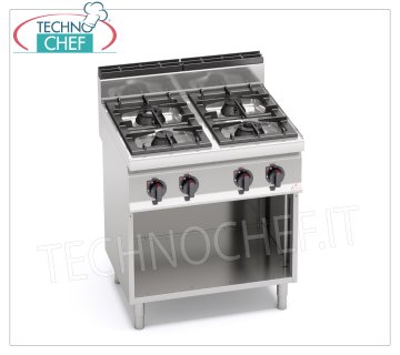 TECHNOCHEF - CUISINIÈRE GAZ 4 FEUX sur ARMOIRE OUVERTE, Kw.21,00, Mod.G7F4M CUISINIÈRE À GAZ 4 FEUX sur ARMOIRE OUVERTE, BERTO'S, Ligne MACROS 700, Série HIGH POWER, puissance thermique Kw.21,00, Poids 65 Kg, dim.mm.800x700x900h