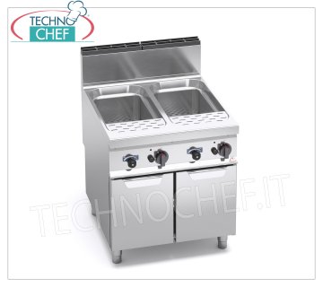 Technochef - CUISEUR DE PÂTES À GAZ sur CABINET, 2 Cuves de 40+40 lt., Ligne MAXIMA 900, Mod.G9CP80 CUISEUR DE PÂTES À GAZ sur MOBILE, BERTO'S, Ligne MAXIMA 900, 2 réservoirs de lt.40+40, commandes indépendantes, puissance thermique Kw.24,00, Poids 94 Kg, dim.mm.800x900x900h