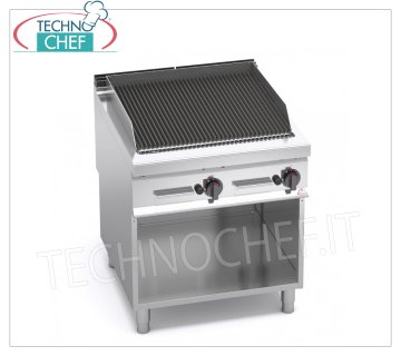 TECHNOCHEF - GRIL A GAZ EN PIERRE DE LAVE, DOUBLE module sur COMPARTIMENT OUVERT, Mod.G9PL80M/G GRIL À GAZ EN PIERRE DE LAVE, BERTO'S, Ligne MAXIMA 900, Série COMFORT POWER, DOUBLE module sur COMPARTIMENT OUVERT avec ZONE DE CUISSON 760x700 mm, COMMANDES INDÉPENDANTES, puissance thermique Kw.18,00, Poids 100 Kg, dim.mm.800x900x900h