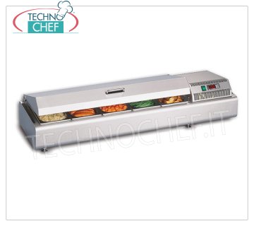 Technochef - COMPTOIR VITRINE RÉFRIGÉRÉE avec COUVERCLE COURBE EN ACIER INOXYDABLE, temp. + 2 ° / + 10 ° C Présentoir réfrigéré avec couvercle courbé en acier inoxydable, capacité du plateau: tous les formats GN - H max 100 mm, température + 2 ° / + 10 ° C, réfrigération statique, V.230 / 1, Kw.0.13, poids 40 Kg , dim.mm.1023x380x238h