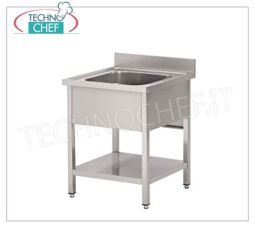 Evier professionnel inox 1 bac sans égouttoir, Ligne 700 Évier 1 bac sans égouttoir, en version à panneaux avec étagère inférieure, dimensions 600x700x950h mm