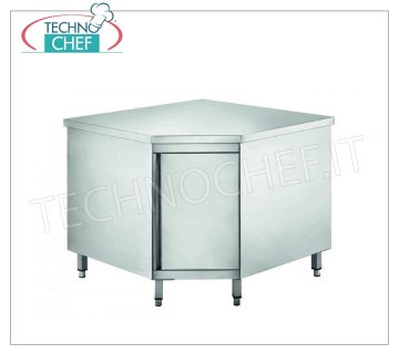 Table d'angle en acier inoxydable avec porte battante, Ligne 600 Table d'angle en acier inoxydable avec porte battante, Linea 600, dim.mm 900x900x600x850h