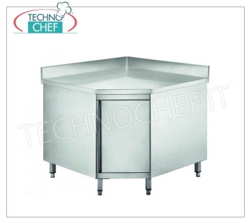 Table d'angle en acier inoxydable avec porte battante et dosseret, Ligne 600 Table d'angle en acier inoxydable avec porte battante et dosseret, Linea 600, dim.mm 900x900x600x950h