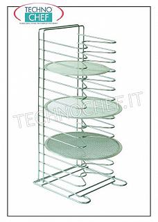 Support de plateau-filet à pizza / pâtisserie de table avec 15 supports grillés Support de filet à pizza de table vertical avec 15 SUPPORTS pas de 35 mm, pour 15 filets jusqu'à 36 cm de diamètre, dim.mm.300x300x650h, prix unitaire - Disponible en lot de 4 pièces