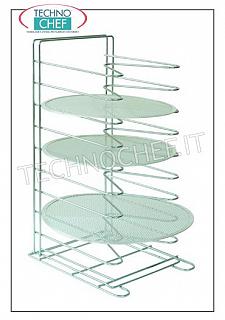 Support de plateau-filet à pizza / pâtisserie de table avec 10 supports grillés Table verticale porte-plateaux à pizza avec 10 SUPPORTS pas 60 mm, pour 10 filets jusqu'à diamètre 36 cm à diamètre 50 cm, dim. mm. 340x400x650h, - Remarque: prix unitaire - Disponible en lot de 4 pièces