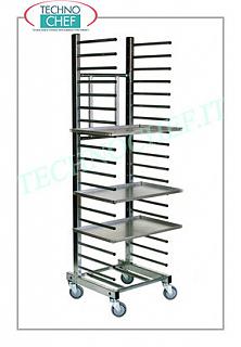 Chariots pour plateaux à pizza-pâtisserie avec échelons pour 15 plateaux Chariot à crémaillère inox à barreaux, avec supports tubulaires, pas 100 mm, capacité 15 plateaux, dim. extérieur mm 510x500x1760h