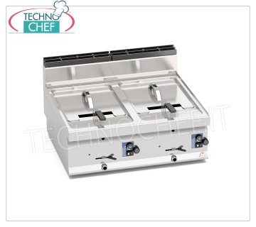 TECHNOCHEF - FRITEUSE À GAZ DE COMPTOIR, 2 réservoirs de lt.10+10, Mod.GL10+10B FRITEUSE À GAZ DE COMPTOIR, Ligne BERTOS, MACROS 700, Série TURBO, 2 réservoirs indépendants de lt.10+10, puissance thermique 13,8 Kw, Poids 41 Kg, dim.mm.800x700x290h