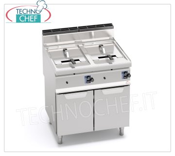 TECHNOCHEF - FRITEUSE A GAZ sur ARMOIRE, 2 cuves de 10+10 lt, Mod.GL10+10M FRITEUSE À GAZ sur CABINET, Ligne BERTOS, MACROS 700, Série TURBO, 2 réservoirs indépendants de lt.10+10, puissance thermique 13,8 Kw, Poids 56 Kg, dim.mm.800x700x900h