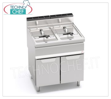 TECHNOCHEF - FRITEUSE A GAZ sur CABINET, 2 cuves de lt.15+15, Mod.GL15+15M FRITEUSE À GAZ sur CABINET, Ligne BERTOS, MACROS, Série TURBO, 2 cuves indépendantes de lt.15+15, puissance thermique Kw.25,4, Poids 60 Kg, dim.mm.800x700x900h