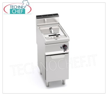 FRITEUSE À GAZ 1 Cuve en V de 18 litres, Brûleurs externes, Thermostat électrique de haute précision, mod. GL18MI FRITEUSE À GAZ 1 puits de 18 litres, sur ARMOIRE, ligne MACROS 700, BRÛLEURS EXTERNES, commandes analogiques avec thermostat électrique, puissance thermique Kw.14,00, poids 47 Kg, dim.mm.400x700x900h
