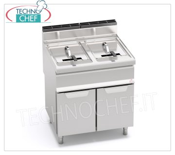 TECHNOCHEF - FRITEUSE GAZ sur MOBILE, 2 cuves de 20+20 litres, Mod.GL20+20M FRITEUSE À GAZ sur MOBILE, BERTOS, Ligne MACROS 700, Série TURBO, 2 réservoirs indépendants de 20+20 litres, puissance thermique 33,00 Kw, Poids 63 Kg, dim.mm.800x700x900h