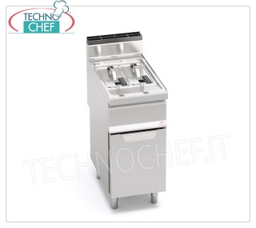 TECHNOCHEF - FRITEUSE GAZ sur MOBILE, 2 cuves de 7+7 litres, Mod.GL7+7M FRITEUSE À GAZ sur ligne MOBILE, BERTOS, MACROS 700, Série TURBO, 2 réservoirs indépendants de 7+7 litres, puissance thermique 9,2 kW, poids 45 Kg, dim.mm.400x700x900h