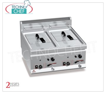 TECHNOCHEF - FRITEUSE À GAZ DE COMPTOIR, 2 cuves indépendantes de lt.8+8, Mod.GL8+8B FRITEUSE À GAZ DE COMPTOIR, BERTOS, Ligne PLUS 600, Série MULTIPAN, 2 réservoirs indépendants de lt.8+8, puissance thermique Kw.13,2, Poids 36 Kg, dim.mm.600x600x290h