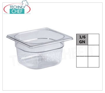 Bacs gastronormes GN 1/6 en polycarbonate Cuve gastro-norme 1/6 en polycarbonate, capacité lt.1,0, dim.mm.176 x 162 x 65 h