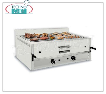 TECHNOCHEF - Gril à pierre de lave à gaz, module double supérieur, modèle I-120 GRILLE EN PIERRE GAS LAVA, module DOUBLE TOP avec ZONE DE CUISSON de 1095x535 mm, complet avec GRILLE UNIVERSELLE, puissance thermique 26 Kw, poids 104 Kg, dimensions extérieures mm.1200x700x430h