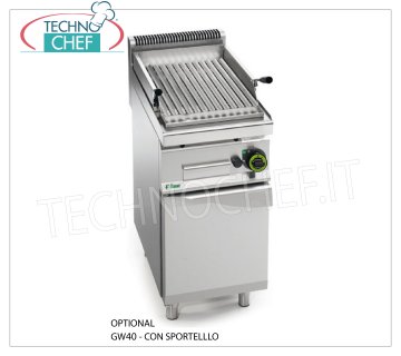Fimar- GAS VAPOR-COMBI WATER GRILL, 1 module sur COMPARTIMENT OUVERT, Mod.GW40 GRILL A GAZ VAPEUR-EAU, 1 module sur ARMOIRE OUVERTE avec ZONE DE CUISSON de 344x500 mm, puissance thermique 9,00 Kw, poids 45 Kg, dim.mm 400x700x1040h