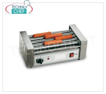 TECHNOCHEF - CUISEURS Würstel 5 rouleaux de 35 cm, Mod GW5 CUISEURS Würstel - Saucisses à 5 rouleaux en acier inoxydable, largeur de rouleau 350 mm, diamètre 25 mm, V.230 / 1, Kw. 0.85, Poids 7,5 Kg, dim.mm.450x230x170h