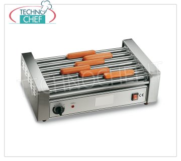 TECHNOCHEF - CUISEURS Würstel 7 rouleaux de 46 cm, Mod GW7 COOKER frankfurters - Saucisses à 7 rouleaux en acier inoxydable, largeur de rouleau 460 mm, diamètre 25 mm, V.230 / 1, Kw.1.4, poids 11 Kg, dim.mm.560x300x170h