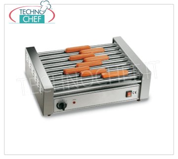 TECHNOCHEF - CUISEURS Würstel 9 rouleaux de 46 cm, Mod GW9 Cuisinière Würstel - Saucisses à 9 rouleaux en acier inoxydable, largeur de rouleau 460 mm, diamètre 25 mm, V.230 / 1, Kw. 1,65, poids 13 Kg, dim.mm.560x375x180h