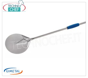 Gi-Metal - Pelle à pizza en acier inoxydable, Blue Line, longueur du manche 150 cm Pelle à pizza en acier inoxydable, Linea Azzurra, légère, lisse et résistante, diamètre 170 mm, longueur du manche 1500 mm.